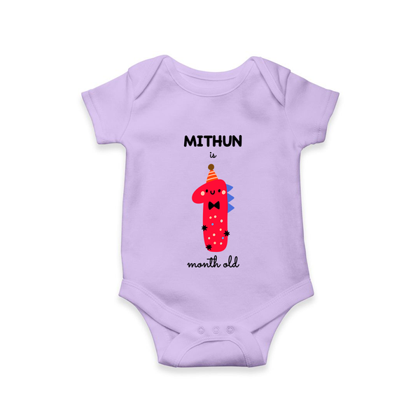 Milestone Romper for 1st Month | Soft Cotton Personalized Romper/Onesie | Unisex Design - LILAC - New Born (Chest 14")