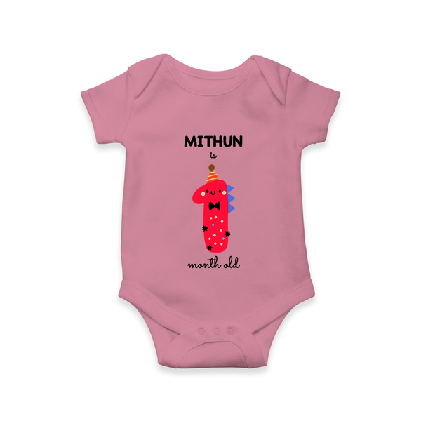 Milestone Romper for 1st Month | Soft Cotton Personalized Romper/Onesie | Unisex Design - ONION - New Born (Chest 14")