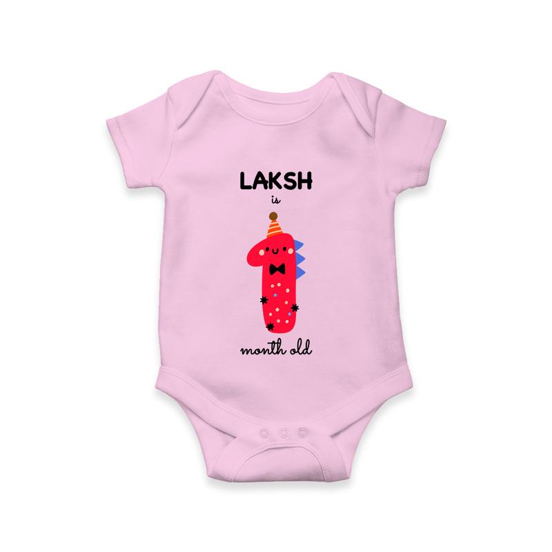 Celebrate The First Month Birthday Custom Romper, Featuring with your Baby's name - PINK - 0 - 3 Months Old (Chest 16")