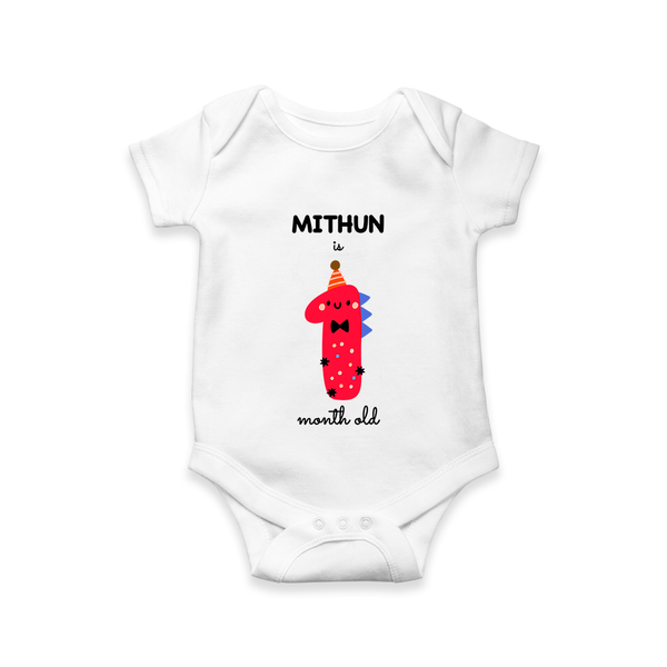 Milestone Romper for 1st Month | Soft Cotton Personalized Romper/Onesie | Unisex Design - WHITE - New Born (Chest 14")