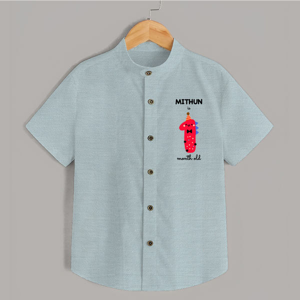 Milestone Shirt for 1st Month | Soft Cotton Personalized Shirt | Unisex Design - ARCTIC BLUE - 0 - 6 Months Old (Chest 23")