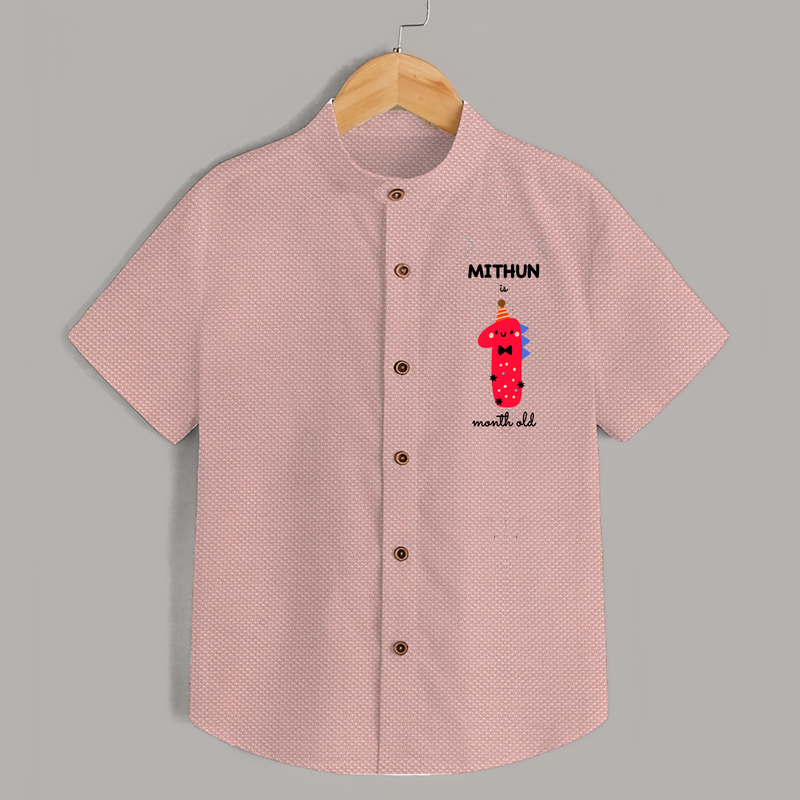 Milestone Shirt for 1st Month | Soft Cotton Personalized Shirt | Unisex Design - PEACH - 0 - 6 Months Old (Chest 23")
