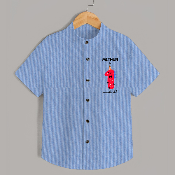 Milestone Shirt for 1st Month | Soft Cotton Personalized Shirt | Unisex Design - SKY BLUE - 0 - 6 Months Old (Chest 23")