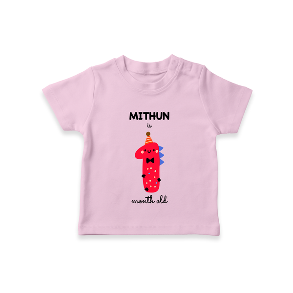 Milestone T-Shirt for 1st Month | Soft Cotton Personalized T-Shirt | Unisex Design - BABY PINK - 0-5 Months Old (Chest 17")