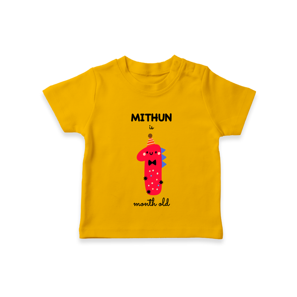 Milestone T-Shirt for 1st Month | Soft Cotton Personalized T-Shirt | Unisex Design - CHROME YELLOW - 0-5 Months Old (Chest 17")