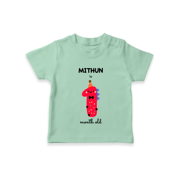 Milestone T-Shirt for 1st Month | Soft Cotton Personalized T-Shirt | Unisex Design - MINT GREEN - 0-5 Months Old (Chest 17")