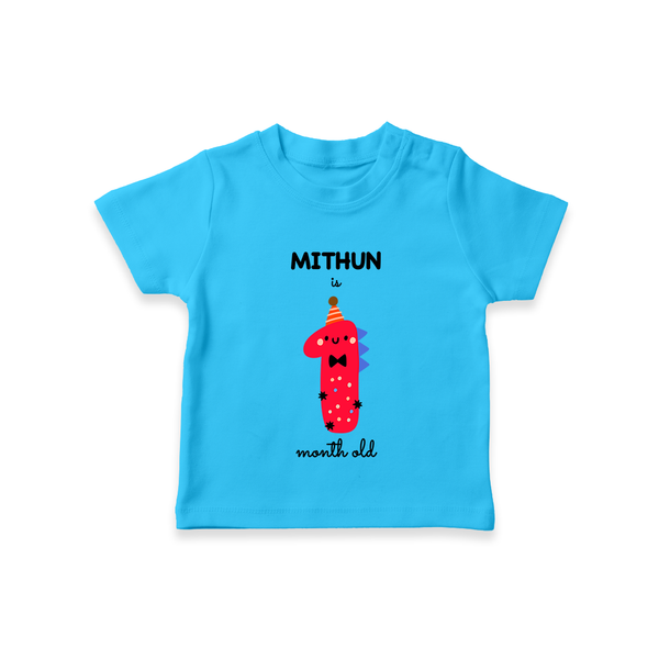 Milestone T-Shirt for 1st Month | Soft Cotton Personalized T-Shirt | Unisex Design - SKY BLUE - 0-5 Months Old (Chest 17")