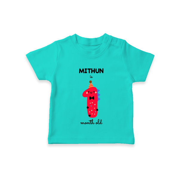 Milestone T-Shirt for 1st Month | Soft Cotton Personalized T-Shirt | Unisex Design - TEAL - 0-5 Months Old (Chest 17")