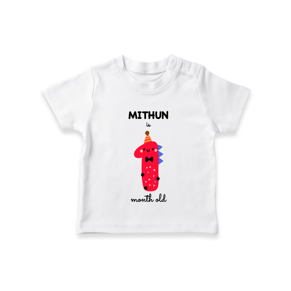 Milestone T-Shirt for 1st Month | Soft Cotton Personalized T-Shirt | Unisex Design - WHITE - 0-5 Months Old (Chest 17")