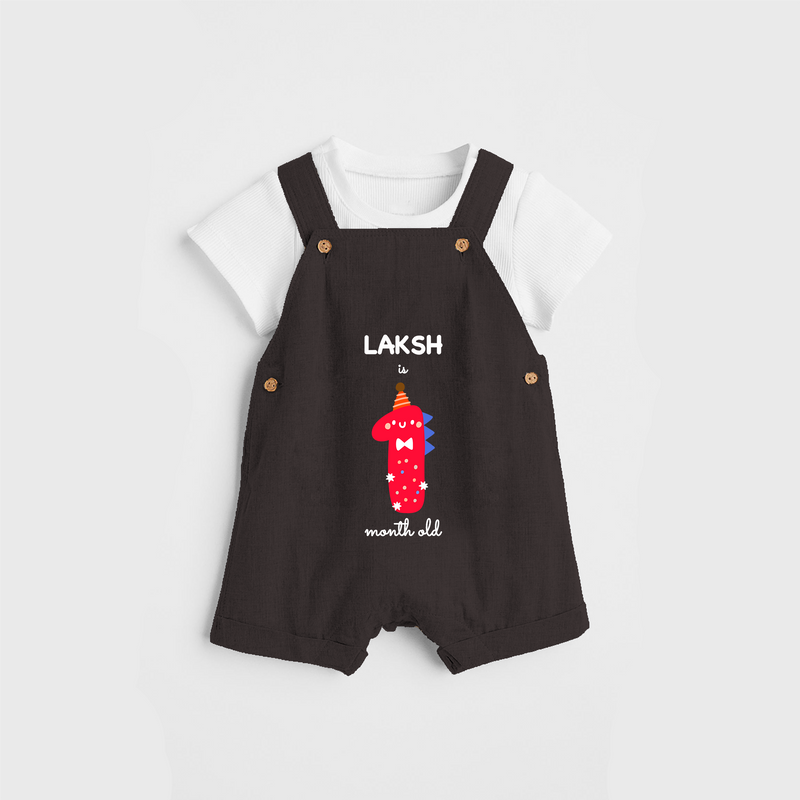 Celebrate The First Month Birthday Custom Dungaree, Featuring with your Baby's name - CHOCOLATE BROWN - 0 - 5 Months Old (Chest 17")