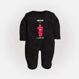 Milestone Full Sleeve Bodysuit/ Sleep Suit/ Jumpsuit for 1st Month | Soft Cotton Personalized Full Sleeve Bodysuit/ Sleep Suit/ Jumpsuit | Unisex Design - BLACK - New Born (Chest 7.5")