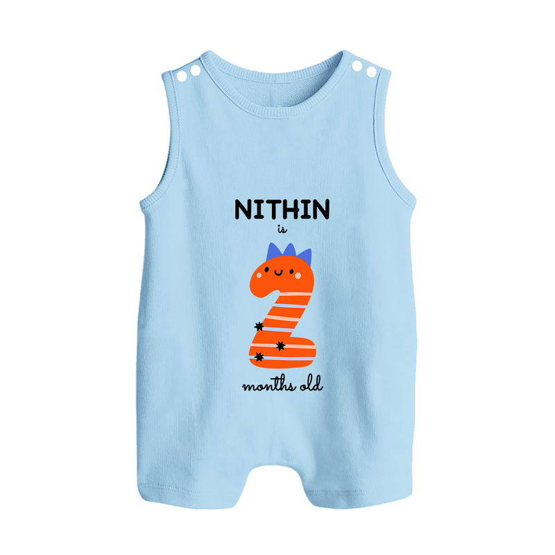 Milestone Romper Suit/ Sleeveless Romper for 2nd Month | Soft Cotton Personalized Romper Suit/ Sleeveless Romper | Unisex Design - BABY BLUE - 0 - 5 Months Old (Chest 18")