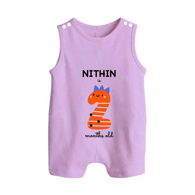 Milestone Romper Suit/ Sleeveless Romper for 2nd Month | Soft Cotton Personalized Romper Suit/ Sleeveless Romper | Unisex Design - LILAC - 0 - 5 Months Old (Chest 18")