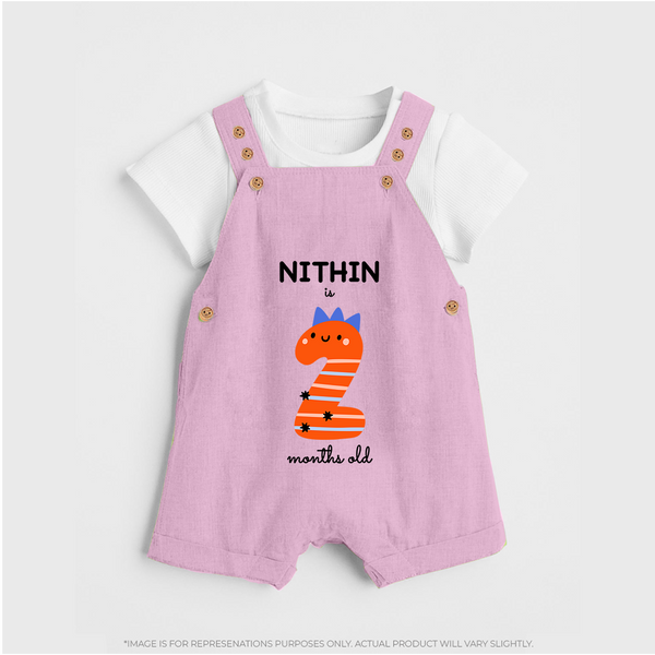 Milestone Dungaree Set for 2nd Month | Soft Cotton Personalized Dungaree Set | Unisex Design - BABY PINK - 0 - 5 Months Old (Chest 18")