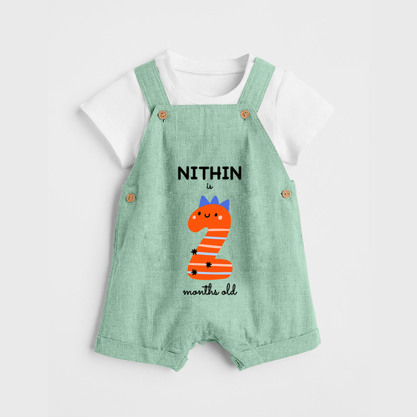 Milestone Dungaree Set for 2nd Month | Soft Cotton Personalized Dungaree Set | Unisex Design - MINT GREEN - 0 - 5 Months Old (Chest 18")