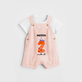 Celebrate The Second Month Birthday Custom Dungaree, Featuring with your Baby's name - PEACH - 0 - 5 Months Old (Chest 17")