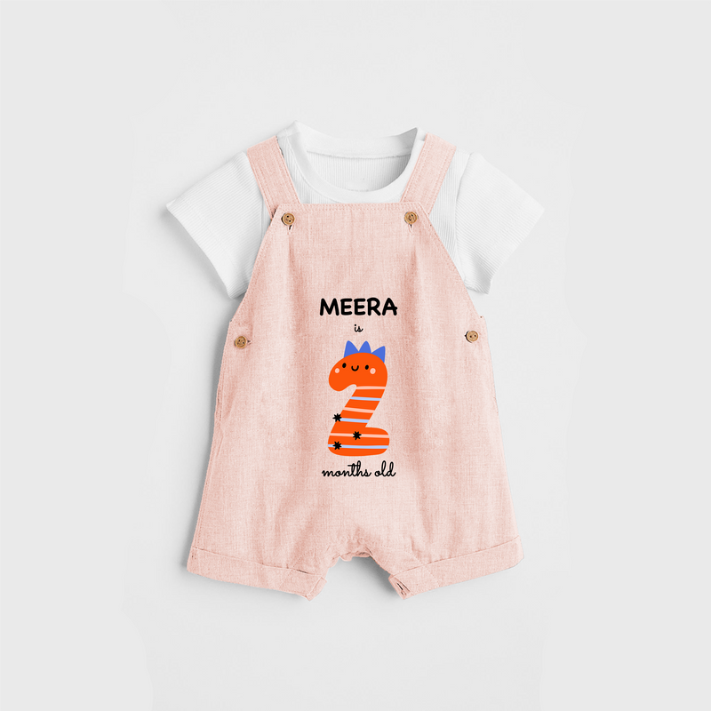 Celebrate The Second Month Birthday Custom Dungaree, Featuring with your Baby's name - PEACH - 0 - 5 Months Old (Chest 17")