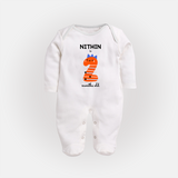 Milestone Full Sleeve Bodysuit/ Sleep Suit/ Jumpsuit for 2nd Month | Soft Cotton Personalized Full Sleeve Bodysuit/ Sleep Suit/ Jumpsuit | Unisex Design - WHITE - New Born (Chest 7.5")