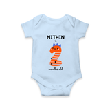 Milestone Romper for 2nd Month | Soft Cotton Personalized Romper/Onesie | Unisex Design - BABY BLUE - New Born (Chest 14")