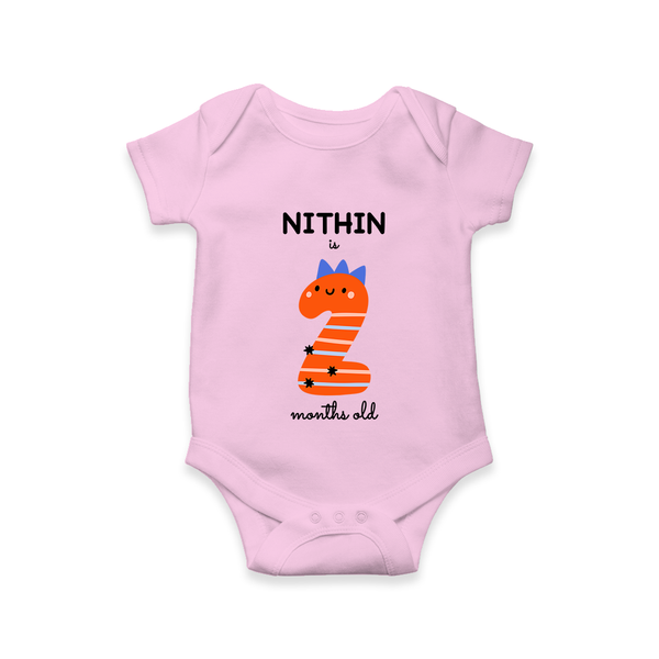Milestone Romper for 2nd Month | Soft Cotton Personalized Romper/Onesie | Unisex Design - BABY PINK - New Born (Chest 14")