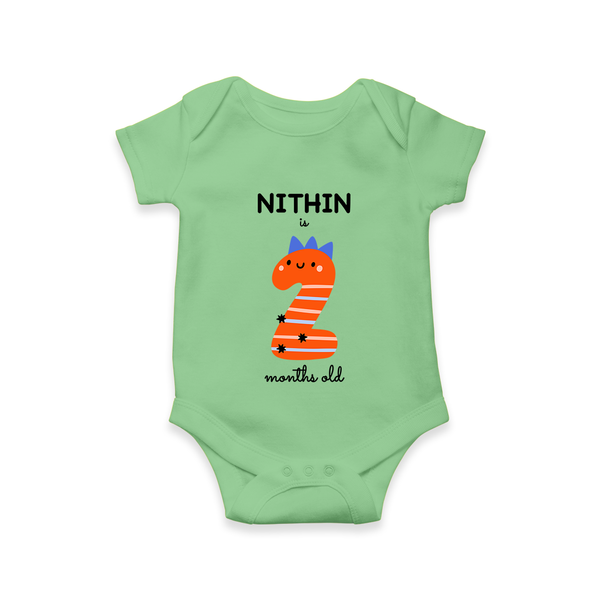 Milestone Romper for 2nd Month | Soft Cotton Personalized Romper/Onesie | Unisex Design - GREEN - New Born (Chest 14")