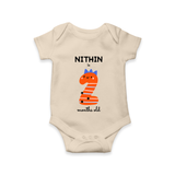 Milestone Romper for 2nd Month | Soft Cotton Personalized Romper/Onesie | Unisex Design - IVORY - New Born (Chest 14")