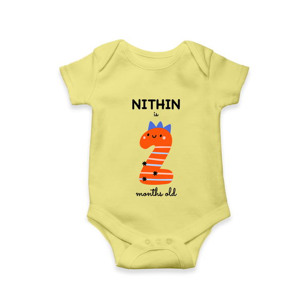 Milestone Romper for 2nd Month | Soft Cotton Personalized Romper/Onesie | Unisex Design - PASTEL YELLOW - New Born (Chest 14")