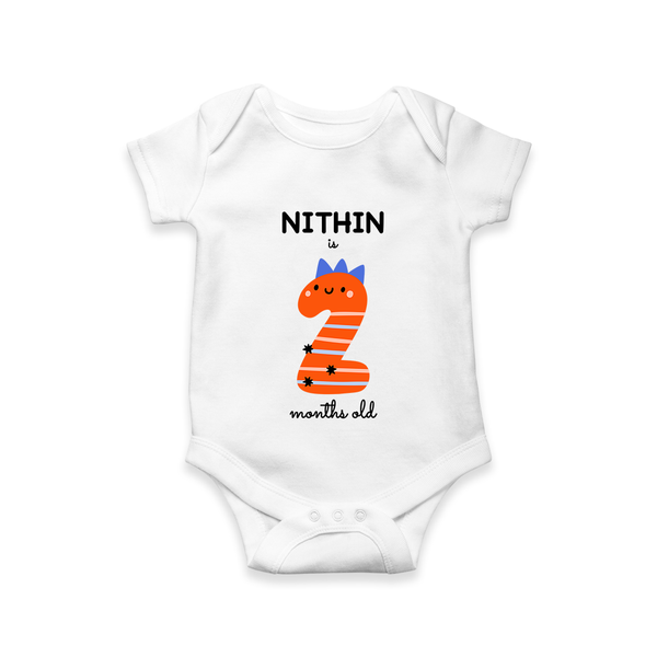 Milestone Romper for 2nd Month | Soft Cotton Personalized Romper/Onesie | Unisex Design - WHITE - New Born (Chest 14")