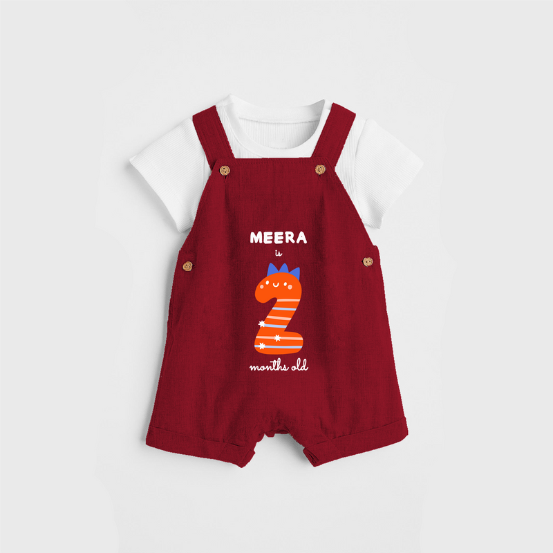 Celebrate The Second Month Birthday Custom Dungaree, Featuring with your Baby's name - RED - 0 - 5 Months Old (Chest 17")