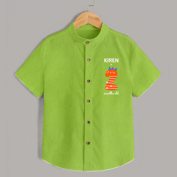 Milestone Shirt for 2nd Month | Soft Cotton Personalized Shirt | Unisex Design - LIME GREEN - 0 - 6 Months Old (Chest 23")