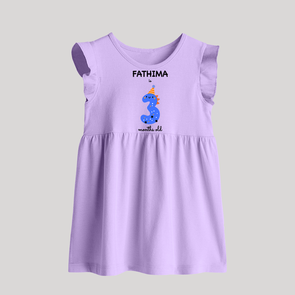 Milestone Baby Frock for 3rd Month | Soft Cotton Personalized Baby Frock | Unisex Design - LILAC - 0 - 3 Months Old (Chest 17")