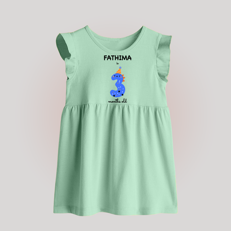 Milestone Baby Frock for 3rd Month | Soft Cotton Personalized Baby Frock | Unisex Design - MINT GREEN - 0 - 3 Months Old (Chest 17")