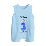 Milestone Romper Suit/ Sleeveless Romper for 3rd Month | Soft Cotton Personalized Romper Suit/ Sleeveless Romper | Unisex Design - BABY BLUE - 0 - 5 Months Old (Chest 18")