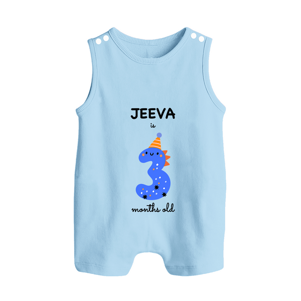 Milestone Romper Suit/ Sleeveless Romper for 3rd Month | Soft Cotton Personalized Romper Suit/ Sleeveless Romper | Unisex Design - BABY BLUE - 0 - 5 Months Old (Chest 18")