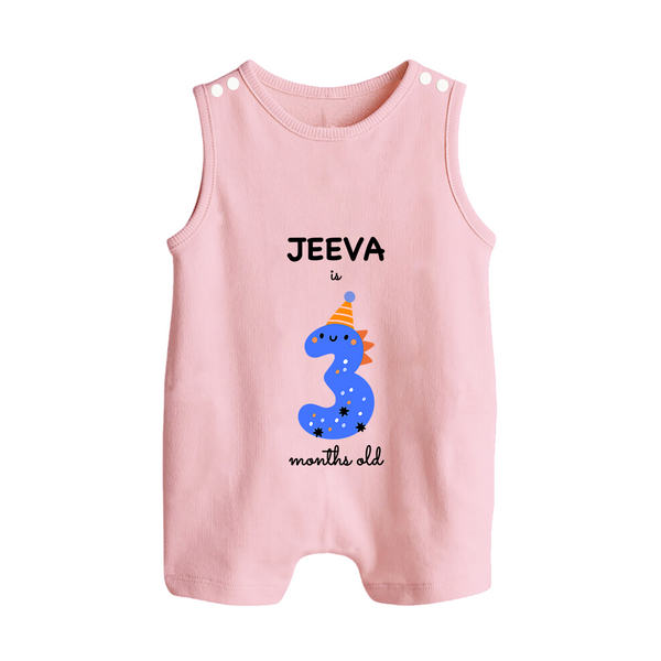 Milestone Romper Suit/ Sleeveless Romper for 3rd Month | Soft Cotton Personalized Romper Suit/ Sleeveless Romper | Unisex Design - BABY PINK - 0 - 5 Months Old (Chest 18")