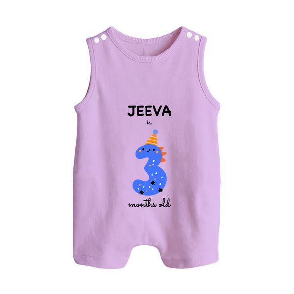 Milestone Romper Suit/ Sleeveless Romper for 3rd Month | Soft Cotton Personalized Romper Suit/ Sleeveless Romper | Unisex Design - LILAC - 0 - 5 Months Old (Chest 18")