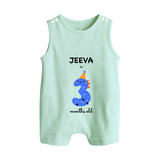 Milestone Romper Suit/ Sleeveless Romper for 3rd Month | Soft Cotton Personalized Romper Suit/ Sleeveless Romper | Unisex Design - MINT GREEN - 0 - 5 Months Old (Chest 18")