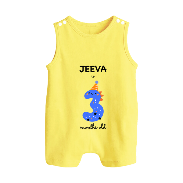 Milestone Romper Suit/ Sleeveless Romper for 3rd Month | Soft Cotton Personalized Romper Suit/ Sleeveless Romper | Unisex Design - PASTEL YELLOW - 0 - 5 Months Old (Chest 18")