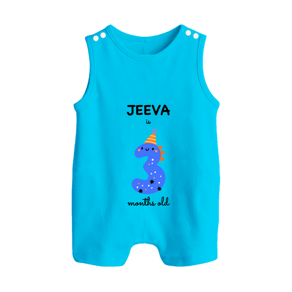 Milestone Romper Suit/ Sleeveless Romper for 3rd Month | Soft Cotton Personalized Romper Suit/ Sleeveless Romper | Unisex Design - SKY BLUE - 0 - 5 Months Old (Chest 18")
