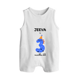 Milestone Romper Suit/ Sleeveless Romper for 3rd Month | Soft Cotton Personalized Romper Suit/ Sleeveless Romper | Unisex Design - WHITE - 0 - 5 Months Old (Chest 18")