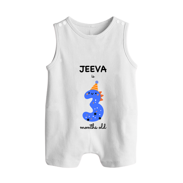 Milestone Romper Suit/ Sleeveless Romper for 3rd Month | Soft Cotton Personalized Romper Suit/ Sleeveless Romper | Unisex Design - WHITE - 0 - 5 Months Old (Chest 18")