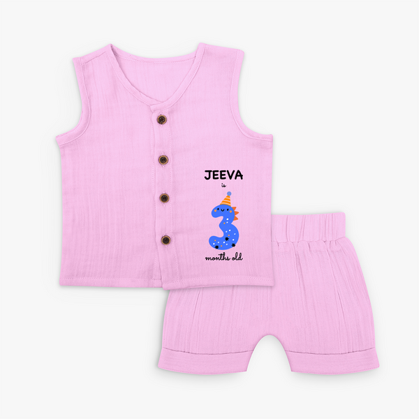 Milestone Jabla Set for 3rd Month | Soft Cotton Personalized Jabla Set | Unisex Design - BABY PINK - 0 - 3 Months Old (Chest 9.8")