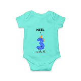 Celebrate The Third Month Birthday Custom Romper, Featuring with your Baby's name - ARCTIC BLUE - 0 - 3 Months Old (Chest 16")