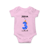 Milestone Romper for 3rd Month | Soft Cotton Personalized Romper/Onesie | Unisex Design - BABY PINK - New Born (Chest 14")