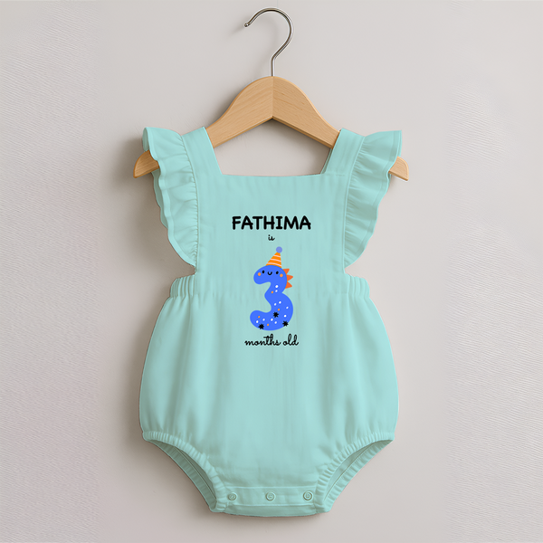 Milestone Romper Frock for 3rd Month | Soft Cotton Personalized Romper Frock | Unisex Design - MINT GREEN - 0 - 3 Months Old (Chest 19")