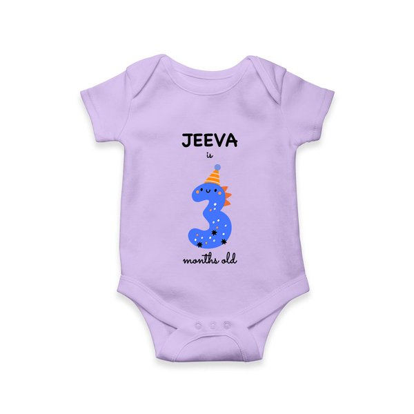 Milestone Romper for 3rd Month | Soft Cotton Personalized Romper/Onesie | Unisex Design - LILAC - New Born (Chest 14")