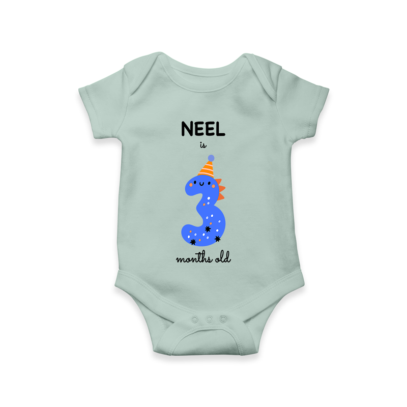 Celebrate The Third Month Birthday Custom Romper, Featuring with your Baby's name - MINT GREEN - 0 - 3 Months Old (Chest 16")