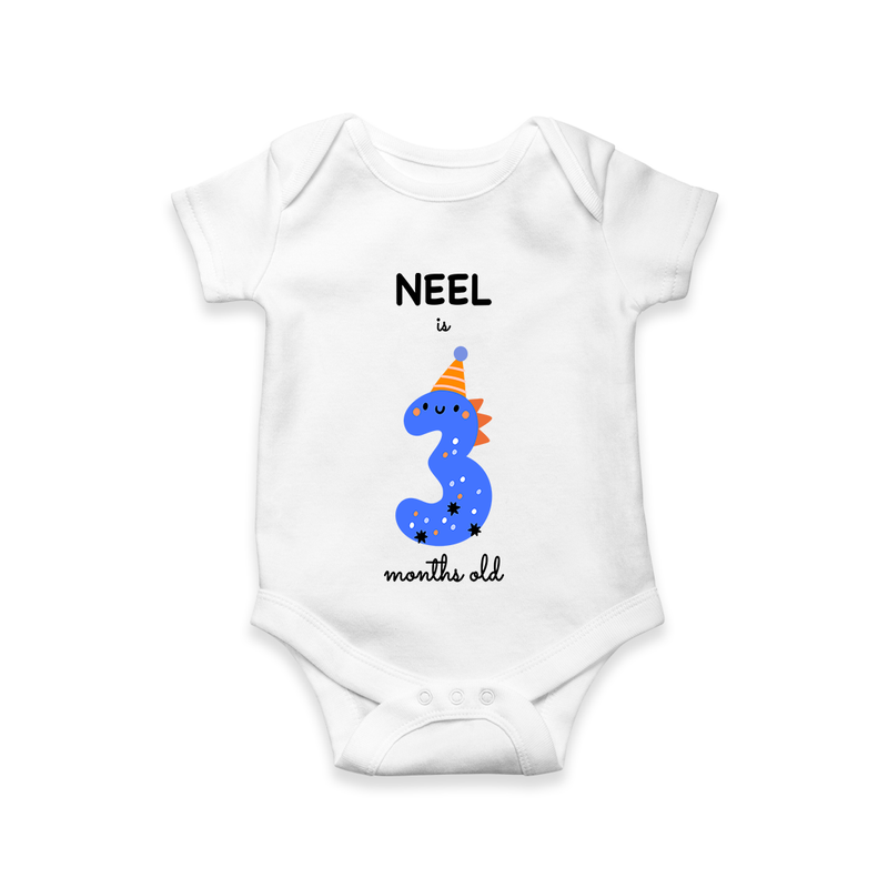 Celebrate The Third Month Birthday Custom Romper, Featuring with your Baby's name - WHITE - 0 - 3 Months Old (Chest 16")