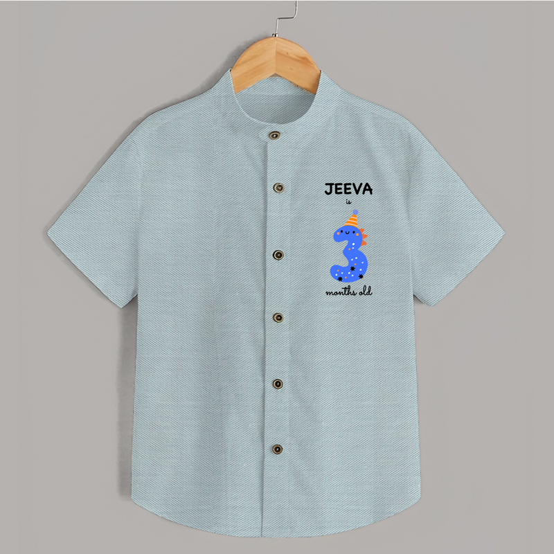 Milestone Shirt for 3rd Month | Soft Cotton Personalized Shirt | Unisex Design - ARCTIC BLUE - 0 - 6 Months Old (Chest 23")
