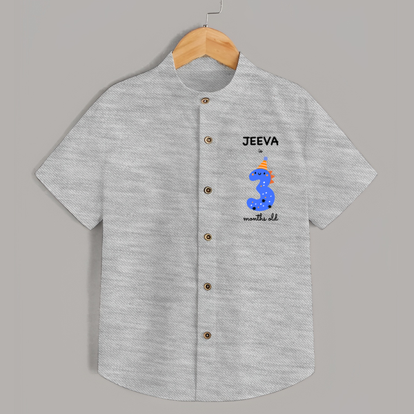 Milestone Shirt for 3rd Month | Soft Cotton Personalized Shirt | Unisex Design - GREY - 0 - 6 Months Old (Chest 23")